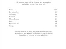 Minibar price list