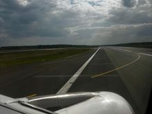 Lining up for departure on runway 18 at Frankfurt 