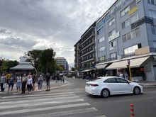 The hotel is on the left corner