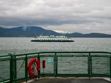 View of the MV Tillikum from aboard the MV Samish.  My home on Orcas Island is right behind the smokestack on the Tillikum.