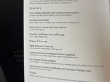 SFO-LHR Menu. 