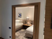 A view on the double queen beds and the sliding door