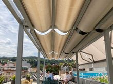 The patio can be made open air or covered to protect against sun & shade ...... note : this is also the designated smoking area: ashtrays are provided 