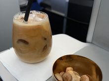 Iced cappuccino and nuts … the coating on the nuts was a little bitter.