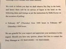 Letter of no alcohol on voting day