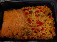 Poultry Schnitzel, Rice and Peas & Carrots