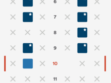 Seat preview - 6B, 6E, 7B, 7E, 8E, 9B, 9E, 10B, 14B available.