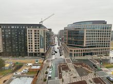 View from the room. The apartment building on the left, which opened in 2023, now blocks the view of Nats Park.