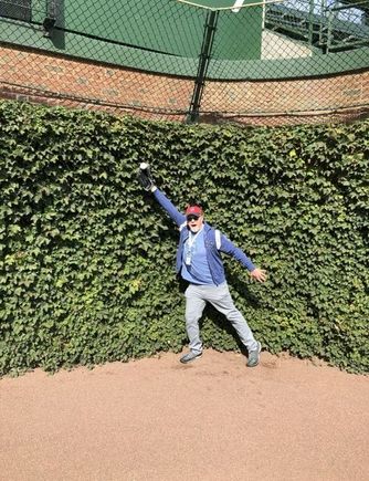 Certainly not as impressive a display of athleticism as me at Wrigley Field a few years ago. (Thanks, I have been waiting and waiting for an excuse to post this photo!!)