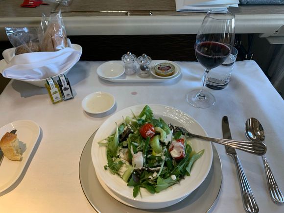 Started with a salad (the canapés didn’t do much for me this journey$. 