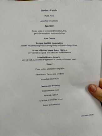 LHR-NBO no individual printed menu's