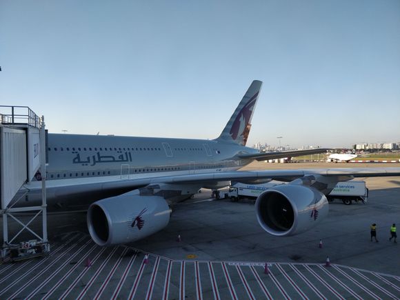 QR Airbus 380 at the gate in SYD...