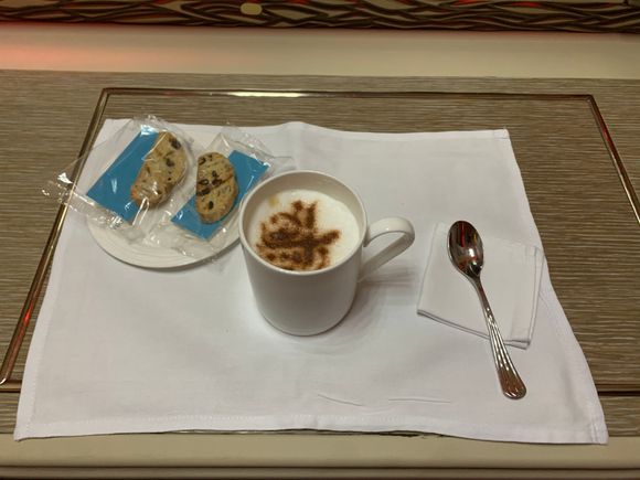 Cappuccino and biscotti to start. Notice the EK logo. 
