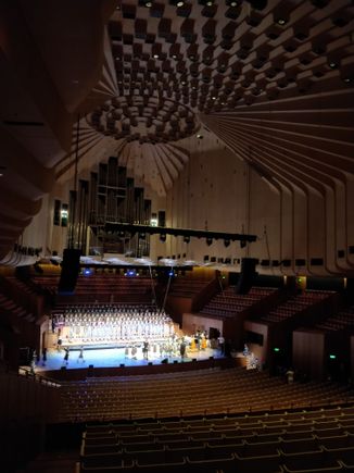 One of the concert halls, with some kids rehearsing.