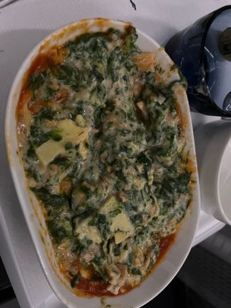 Salmon lasagne, just awful. Hardly any pasta, just spinach and not even hot