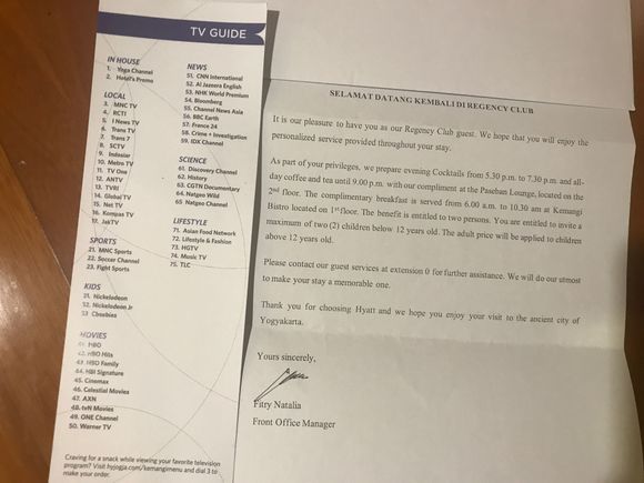 TV - channels and welcome letter
