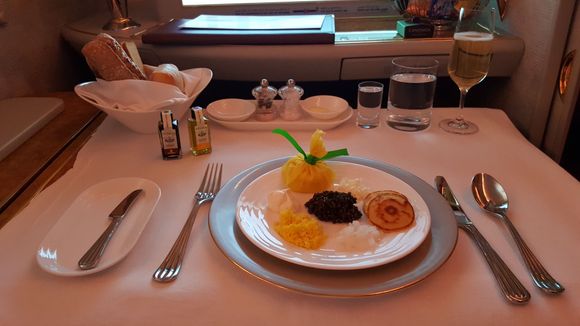 Caviar starter with Russian Vodka and Dom.