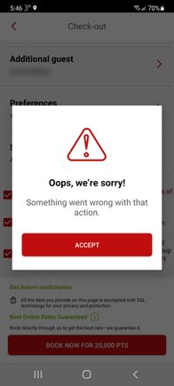 Radisson app error