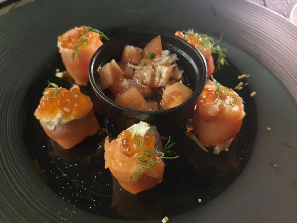 This was the crab stick...? It was all salmon and some tomato in the middle. It looked prettier than it tasted