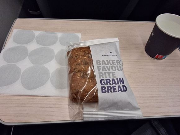 AY1963 HEL-DXB PE second meal. Tomato and mozzarella sandwich. 