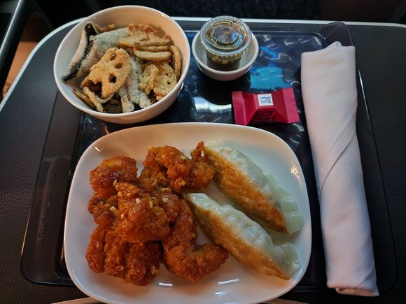 fried spicy chicken and pork dumpling