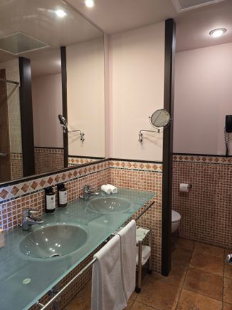 Double vanity. Shower had decent pressure.