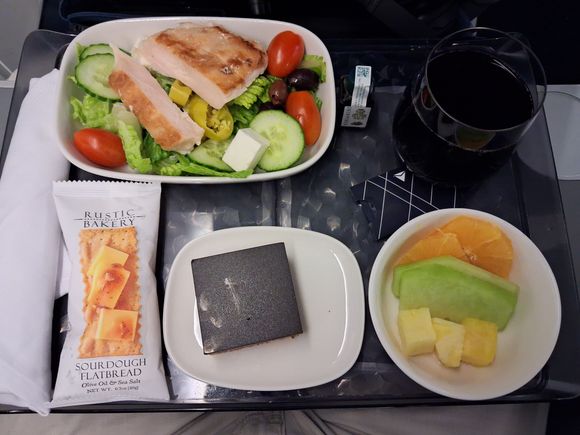 That's the exact same chicken Greek salad as per above menu. Did the job. Opera cake was also the same, crackers & fruit were a nice addition.