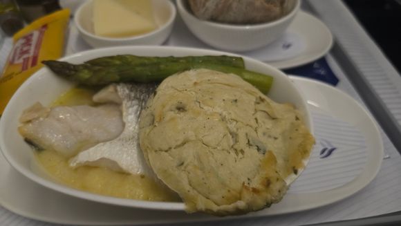Sea bass, asparagus and artichoke flan
