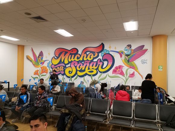 Beautiful mural at our gate. We had to take a bus from here to get to our plane.