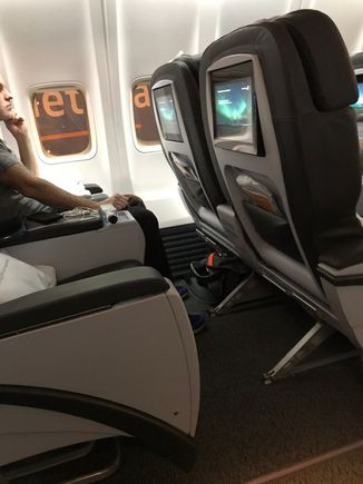 The 2-2 seating in Saga Premium, akin to domestic US first class.