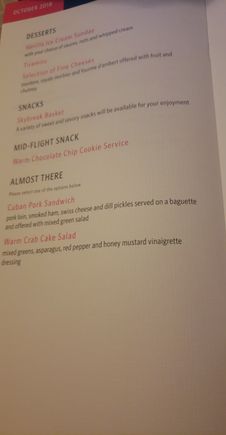 Dessert, Midflight, and Pre-Arrival Selections