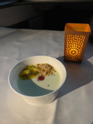 Pandan and tapioca pudding with mango salsa - definitely the highlight of the meal! 5/5. Wish QR could do more asian inspired desserts, this trumps the old boring chocolate cakes that we see all the time.
