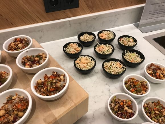 Small bowls of couscous and shrimp cold noodles