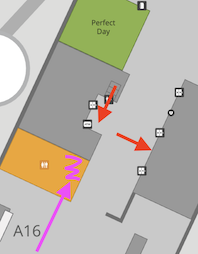To the left where the Schengen pax arrive in Concourse A after security. To the right where they go if they want to go to Z. In purple I've added the exit and stairs from A to the SkyLine as it's missing on the map.