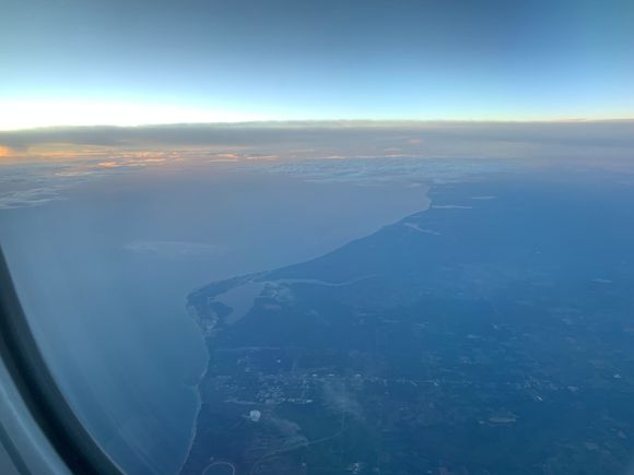 about to go “feet wet” over Lake Michigan

