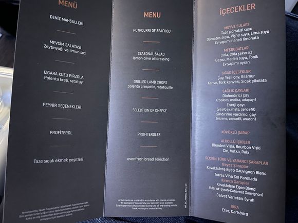 Dinner menu
IST-PRN 19:50 departure
