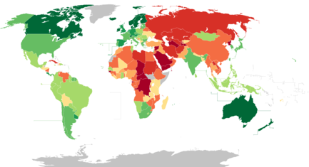 Full democracies are in the darkest green.