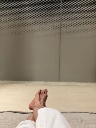 View of waterfall on the wall from the beanbag lounger