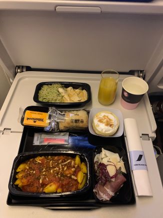 The cabin crew gave me both main courses as the cabin was empty..basically choice between pasta or chicken