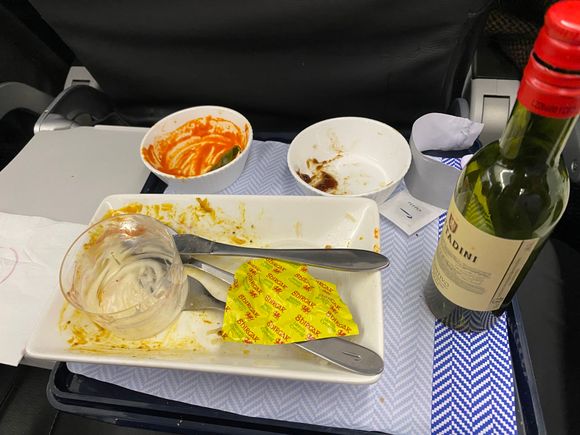 My tray afterwards 
Probably the best Club Europe meal I’ve had in a long time.
IFM or IFL as she addressed herself was very good.