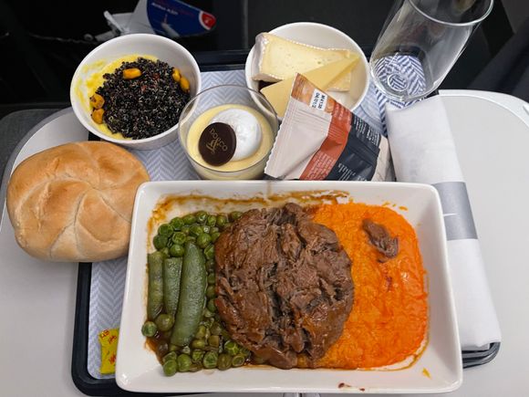 Lamb on the evening LHR-BUD yesterday. I’ve certainly had a lot worse plane food than this. The starter was divisive! My friend and I thought it was awful, on speaking to the crew they all love it!
The service was very friendly and the crew were just fab all round. BA staff at their best. 