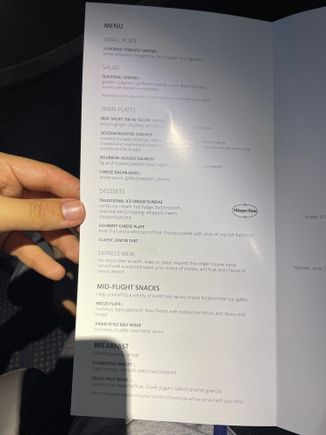 Dinner, snack and breakfast menu