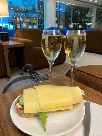 Happy Hour and sandwich prepared by staff