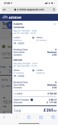 Example business fare