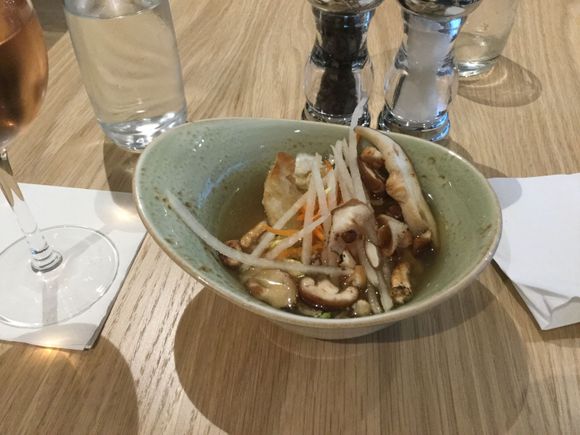 I chose prawn dumplings served with crunchy veggies in broth.