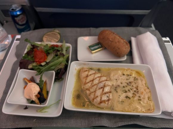Chicken was pretty good. Basically chicken franchise without the linguine. No choice of roll, and I had no idea what the side to the salad was. 

