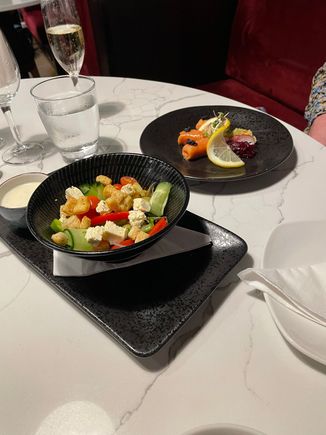 Greek salad & salmon starter