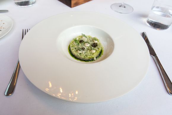 Cured Clare Island salmon, oyster cream, cucumber and citrus dressing. 