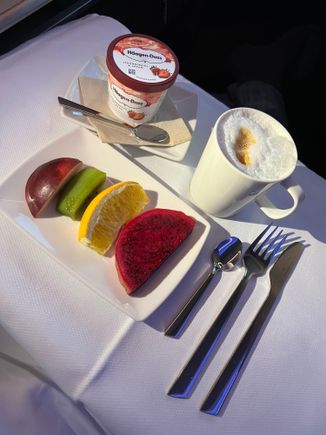 Fruits, ice cream and latte