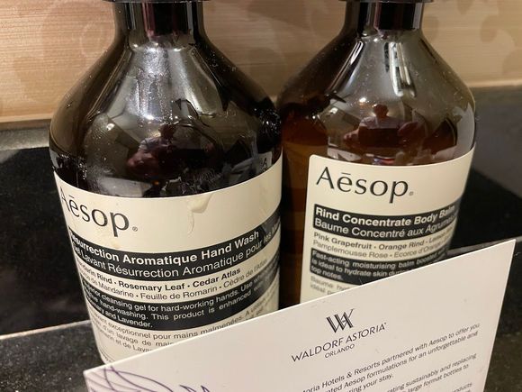 Aesop toiletries. Housekeeping missed a wipedown.